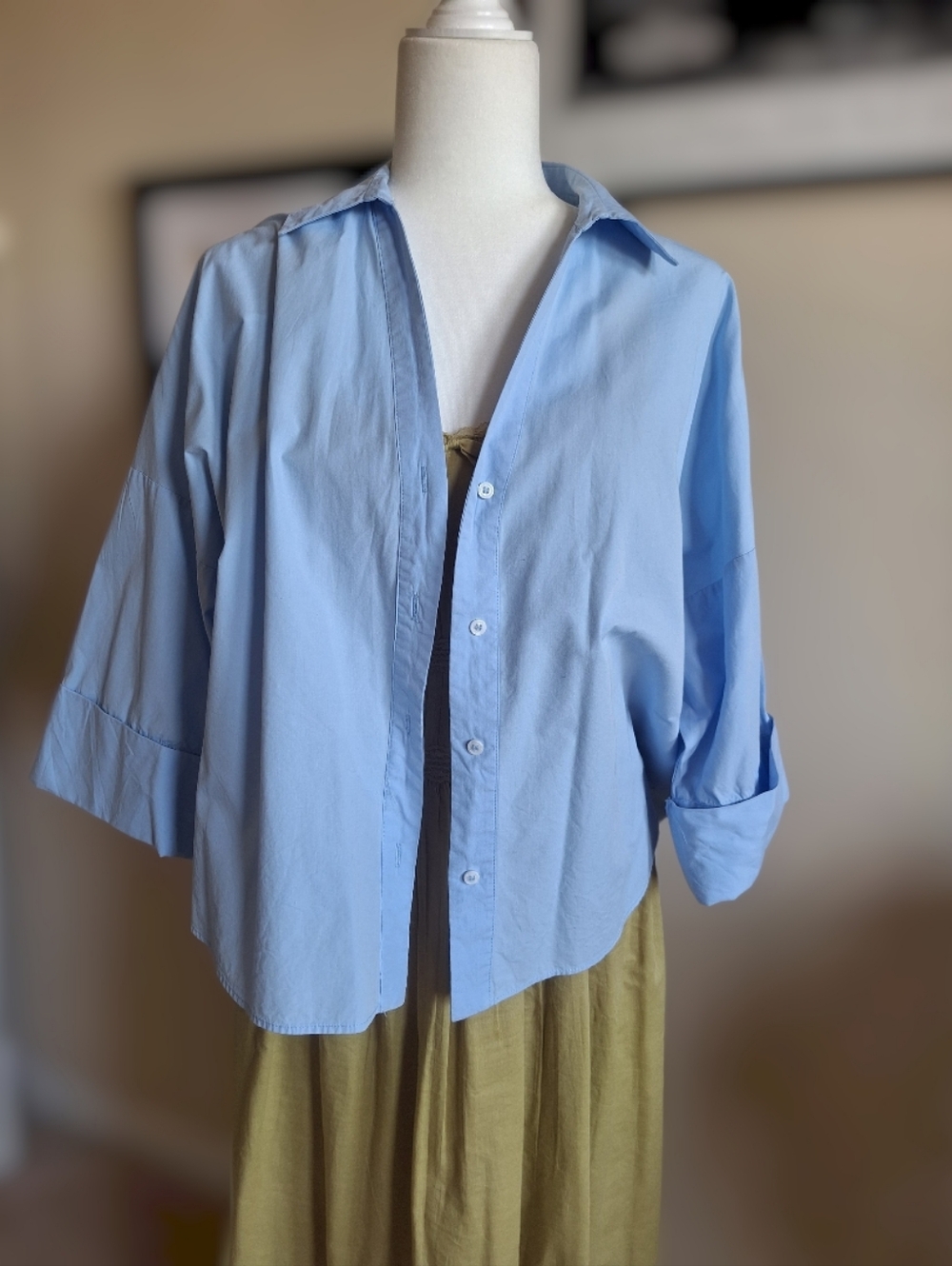 Zara Pale Blue Relaxed Shirt Size L